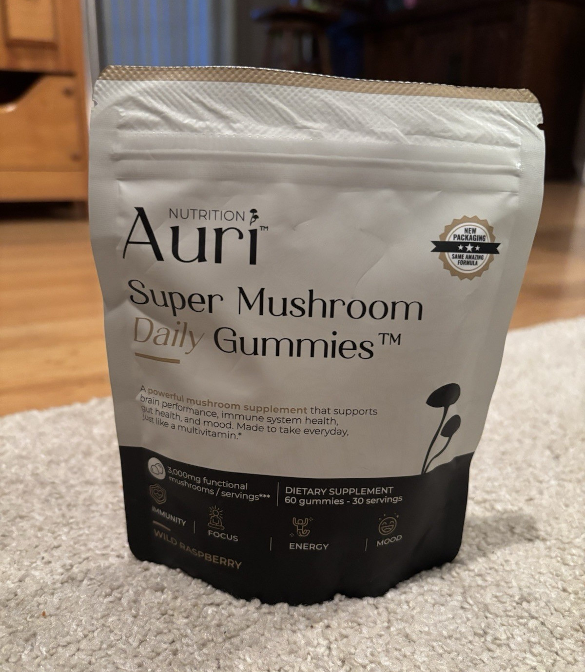 Auri Nutrition Super Mushroom Gummies Vegan Non-GMO Lab Tested 60 Wild Raspberry