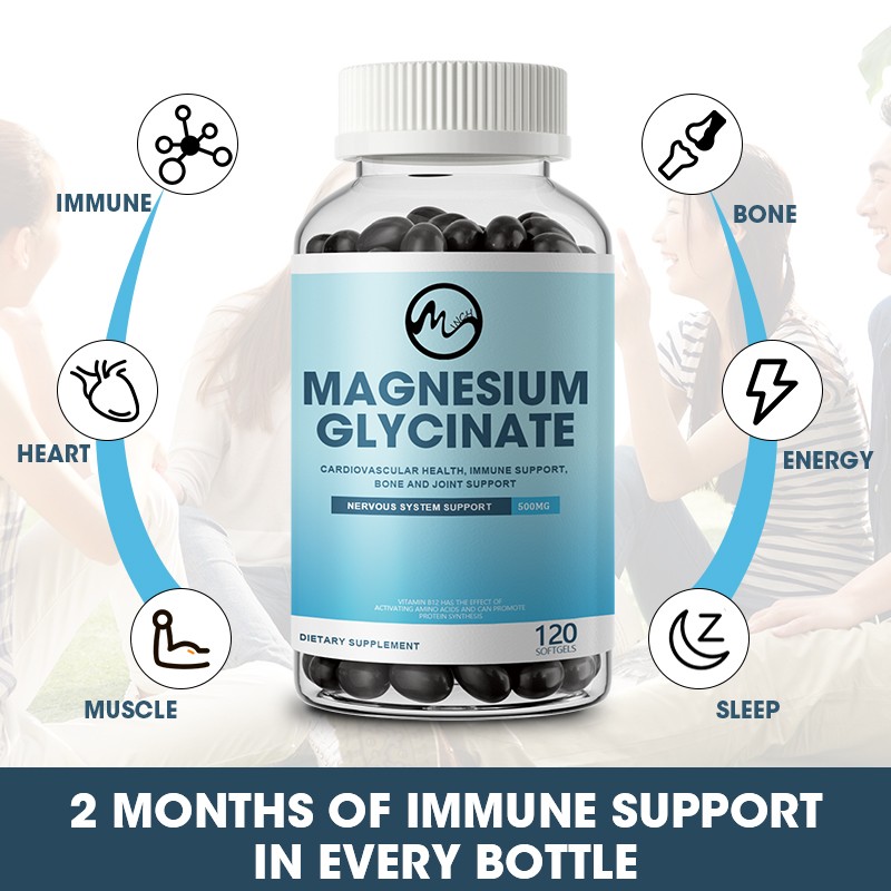 Magnesium Glycinate 500mg 120-600 Capsules for Calm, Stress, Sleep, Leg Cramp,