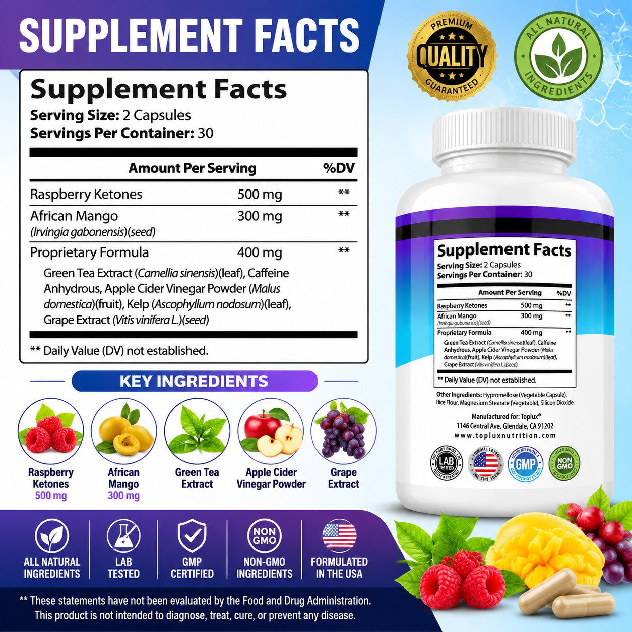 Keto Diet Support Supplement Energy & Focus Capsules 120 Count 2 Bottles