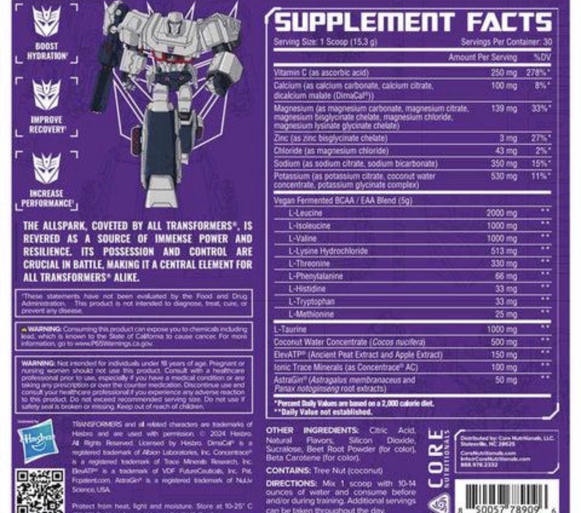 Core Nutritionals Transformers Hydration + EAA Wild Berry Kiwi New Factory Seale