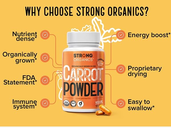 Strong Organics Carrot Juice Powder Caps – USA 120 Count (Pack of 1), 1
