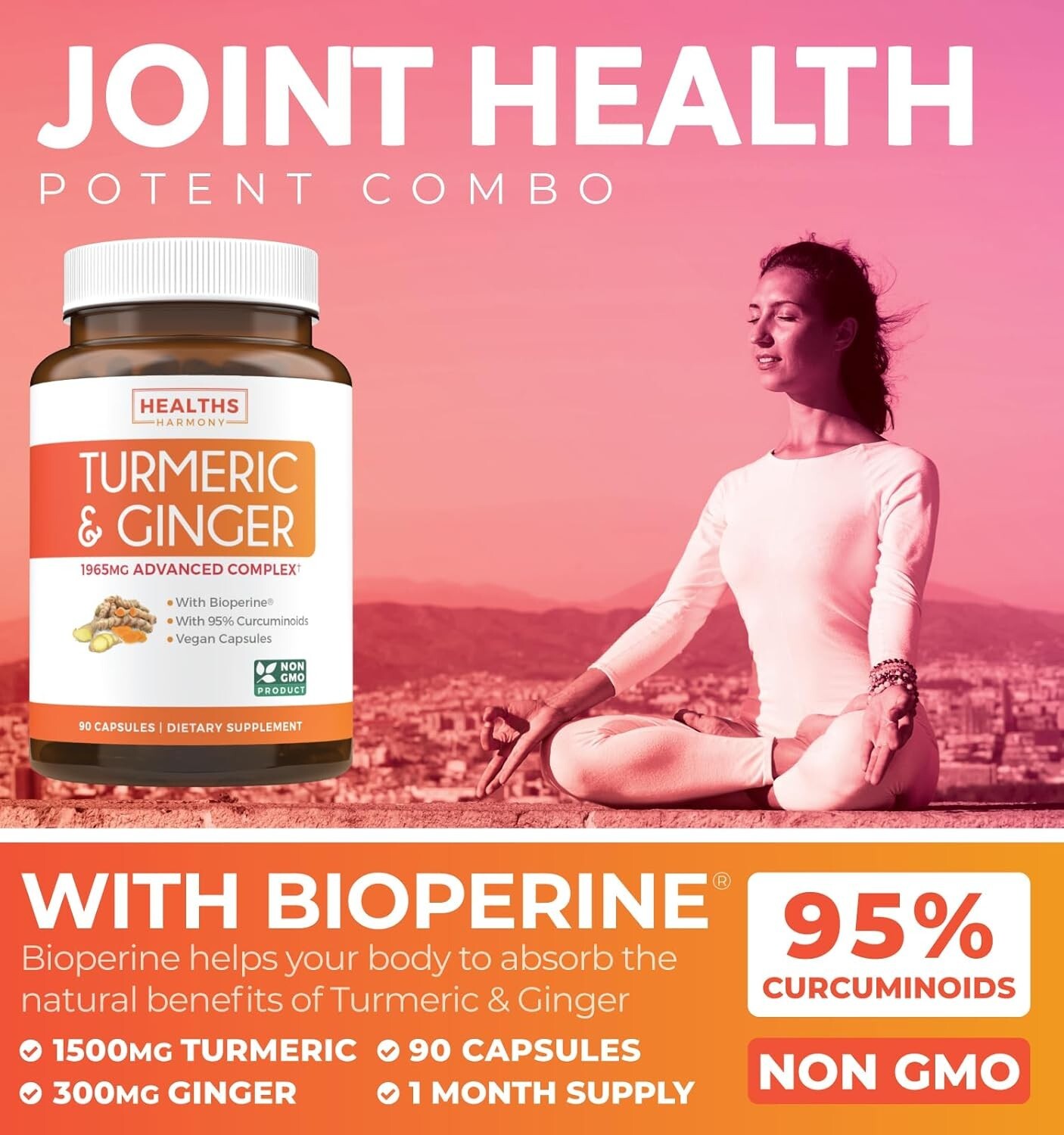 Health’s Harmony Turmeric and Ginger Supplement 1980mg Serving, Turmeric 90ct
