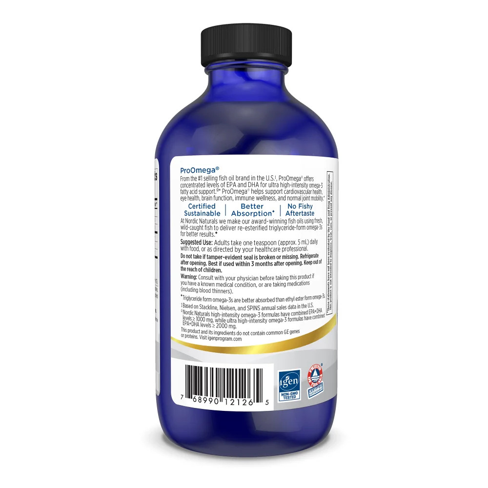 Nordic Naturals ProOmega Liquid – Concentrated Omega-3 Fish Oil, Lemon, 8 oz.