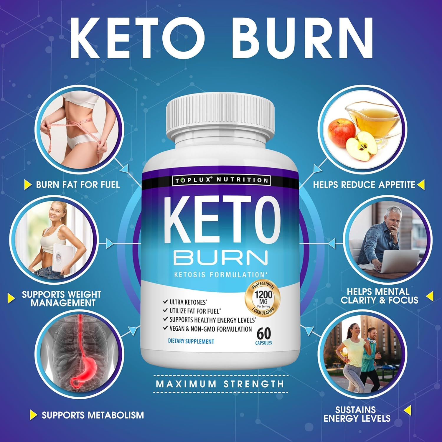 Keto Diet Support Supplement Energy & Focus Capsules 120 Count 2 Bottles