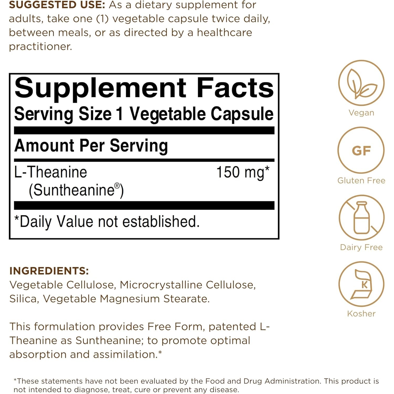 Solgar L-Theanine 150 mg, Promotes Relaxation, 60 Vegetable Capsules