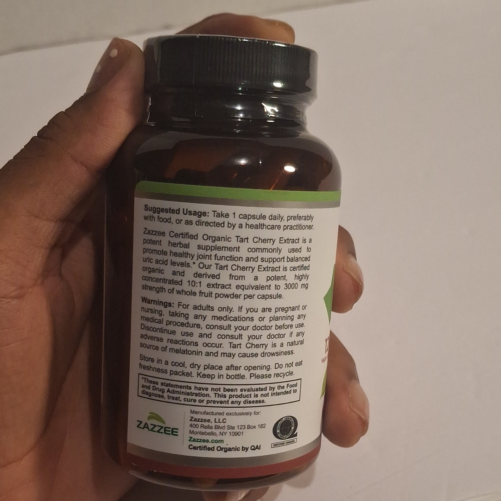 Zazzee Organic Tart Cherry 10:1 Extract 3000mg Vegan Capsules 120 Count