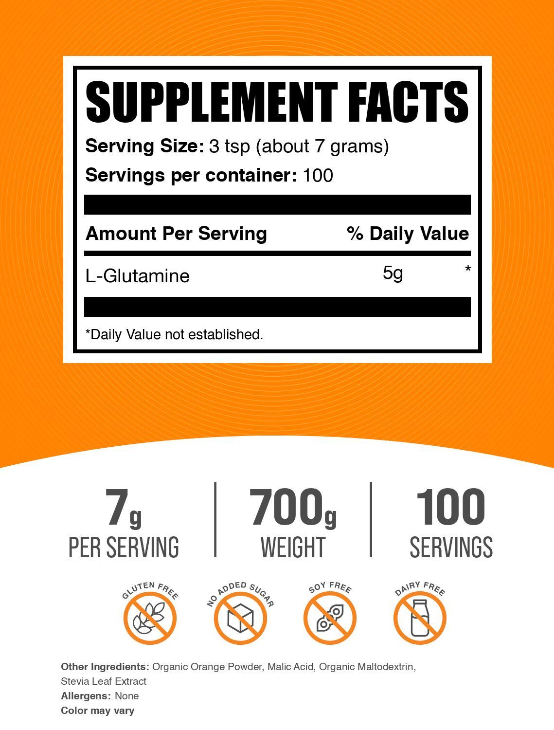 BulkSupplements L-Glutamine Powder – Orange Smash – 7g per Serving