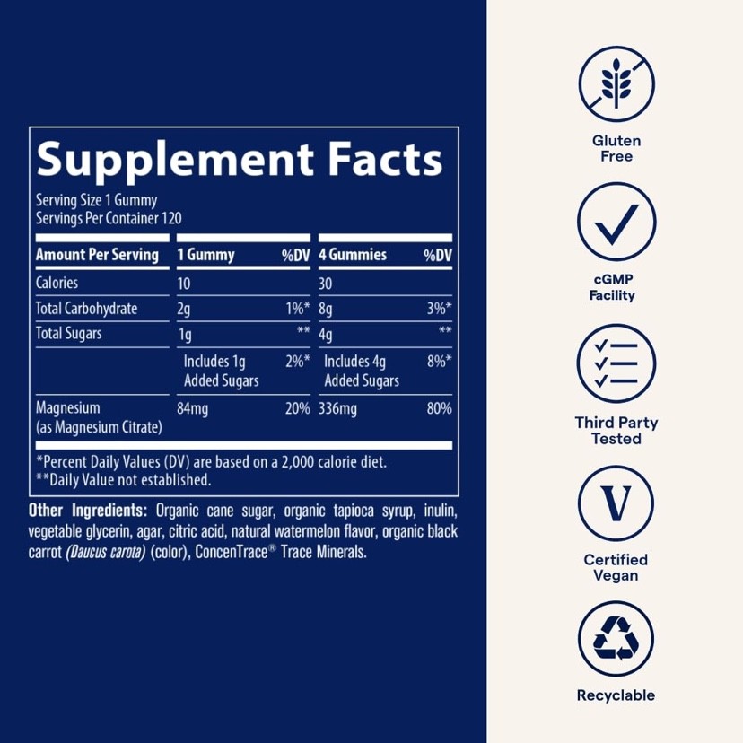 Trace Minerals Magnesium Supplement, Watermelon Flavored Gummies, 120 Count