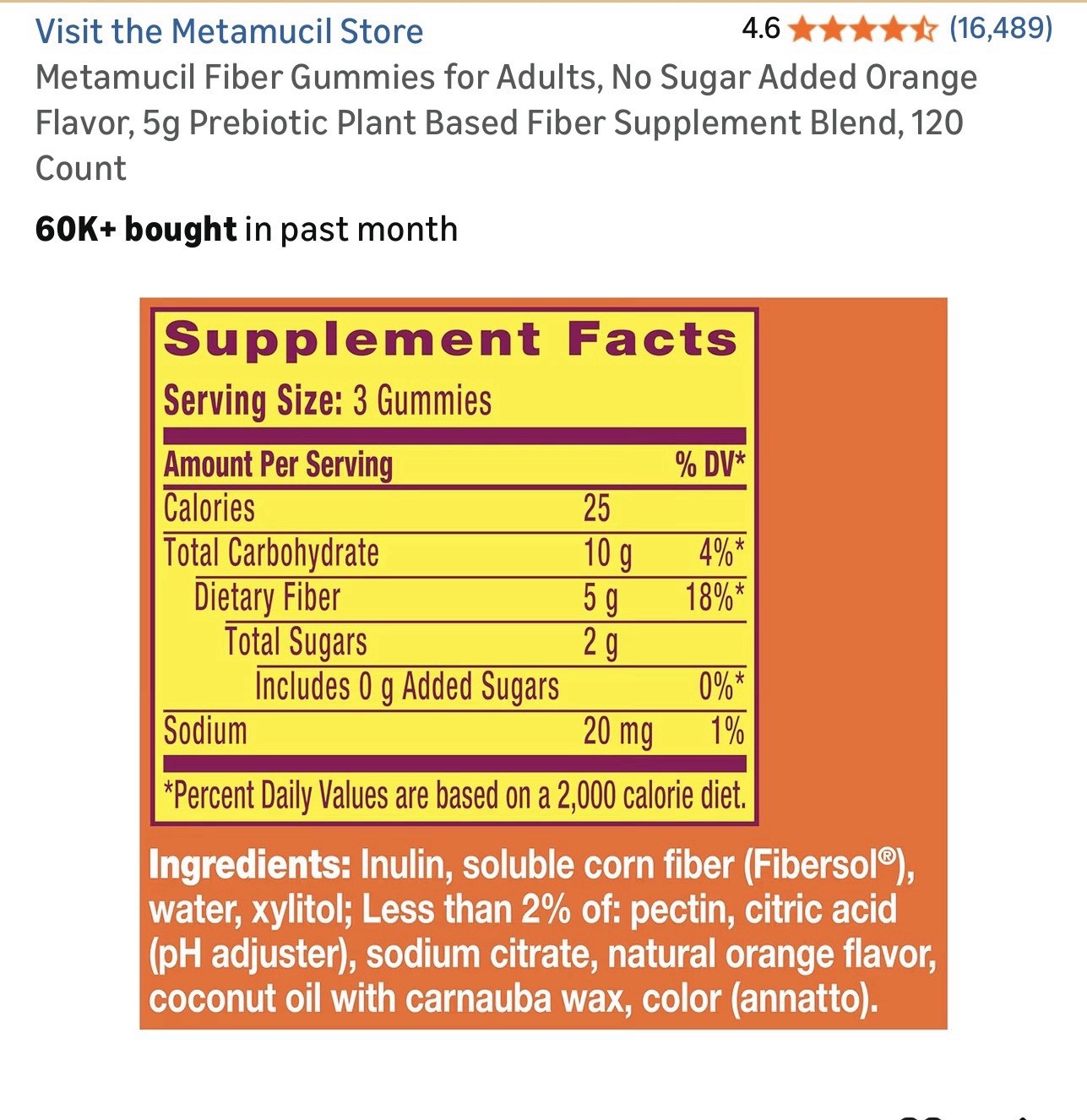 Metamucil Fiber Gummies No Sugar Added Plant-Based Orange Digestive 120 Ct