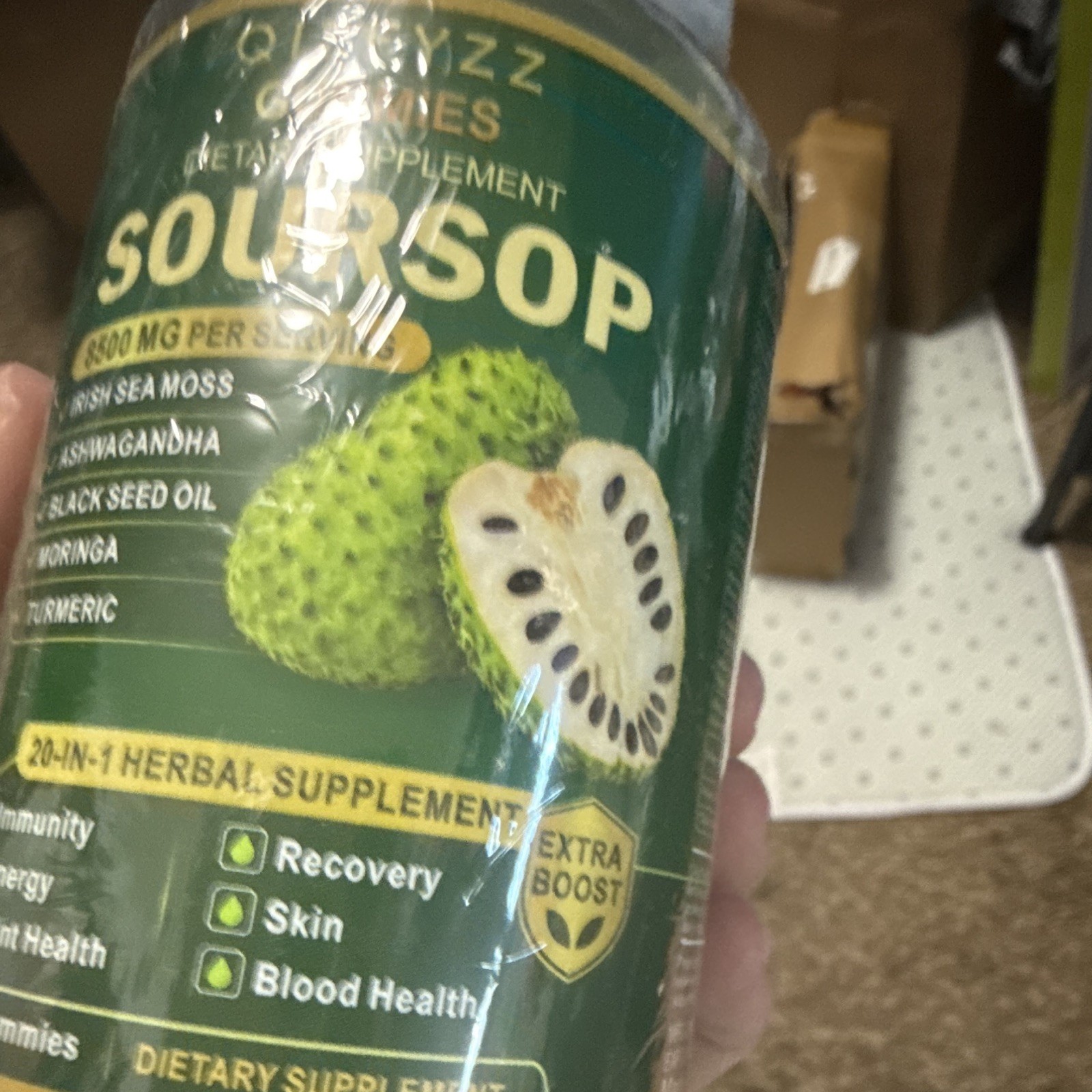 QIZFYZZ Soursop Gummies 8500mg Sugar-Free Gluten-Free 60ct Immune Support
