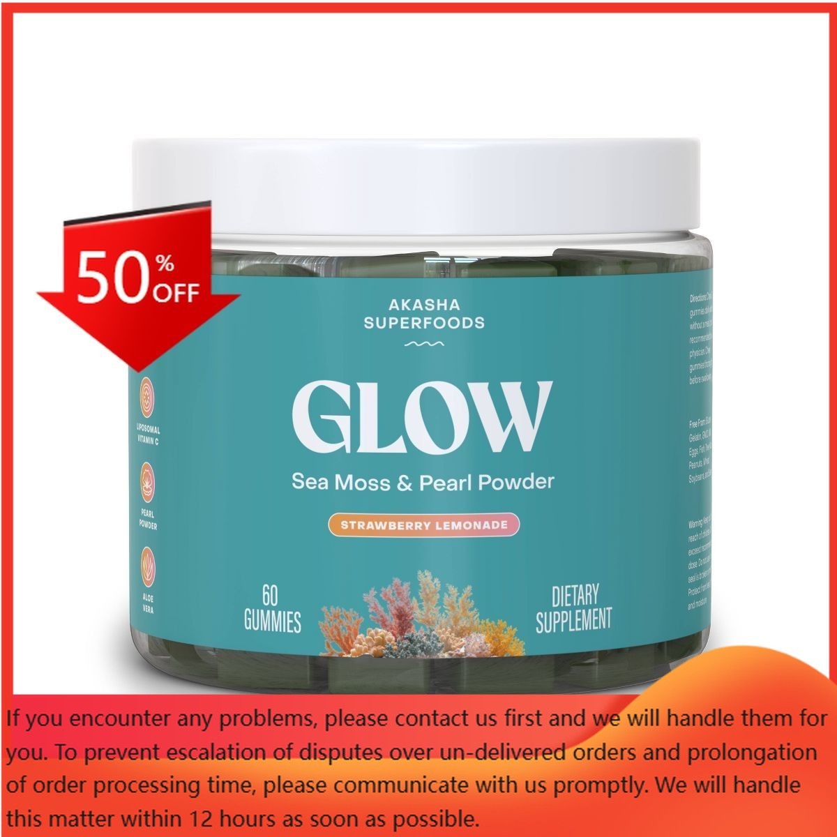 AKASHA SUPERFOODS Glow Sea Moss & Pearl Powder Gummies – 60ct
