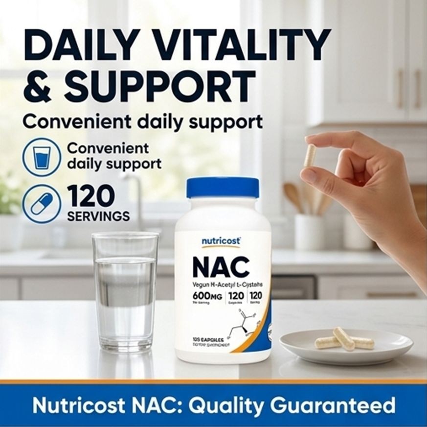 Nutricost N-Acetyl L-Cysteine NAC 600mg 240 Vegan Capsules 2 Pack Supplement