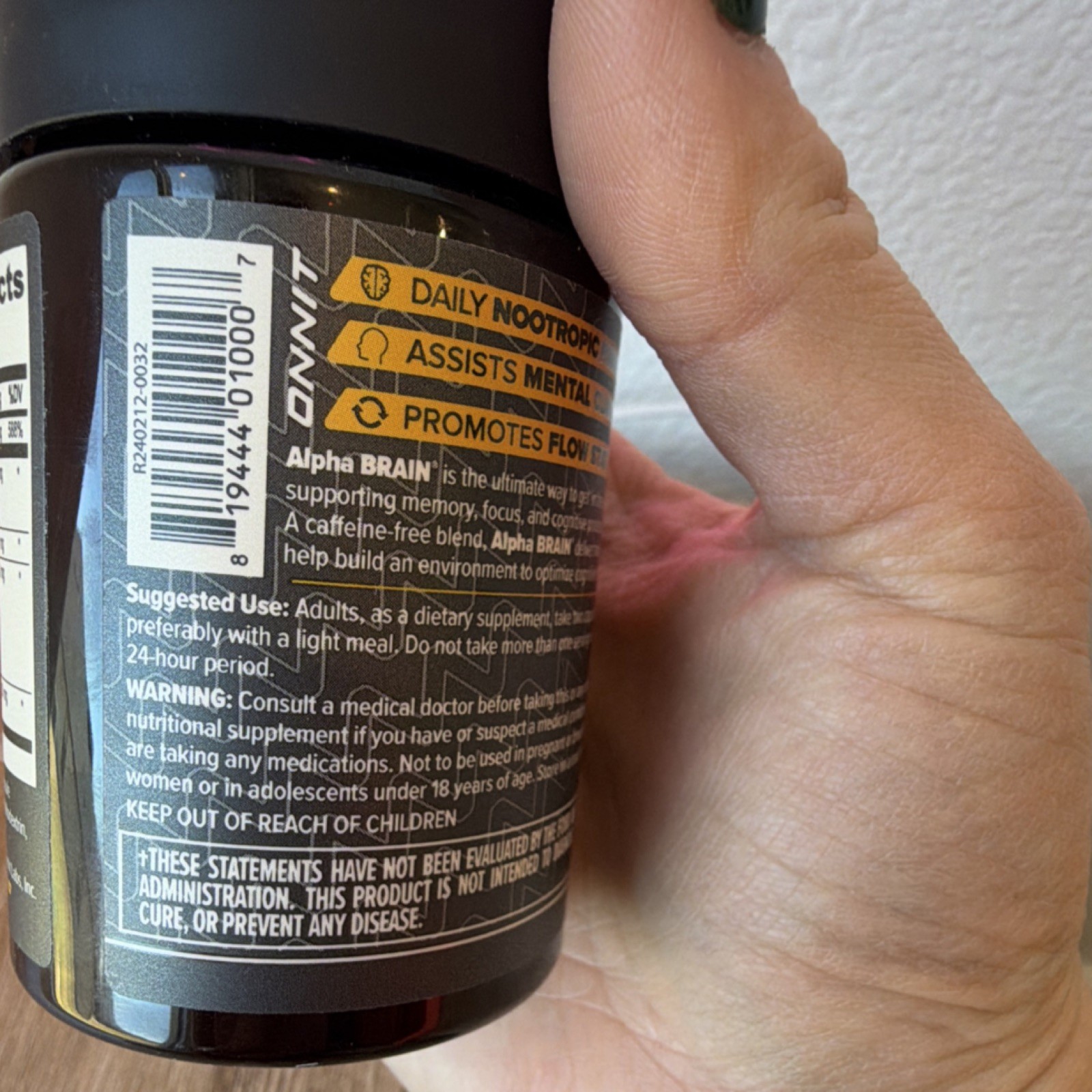 Onnit Alpha Brain Nootropic Capsules Memory Focus L-Tyrosine B6 Caffeine-Free 30