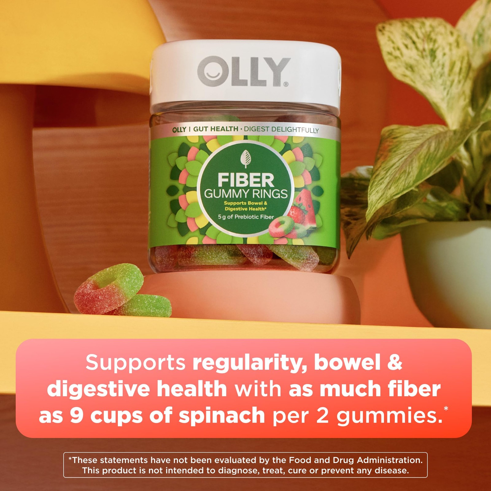 Olly, Fiber Gummy Rings, 5g Fos Prebiotic Fiber, 50 Count (Pack of 1), Green
