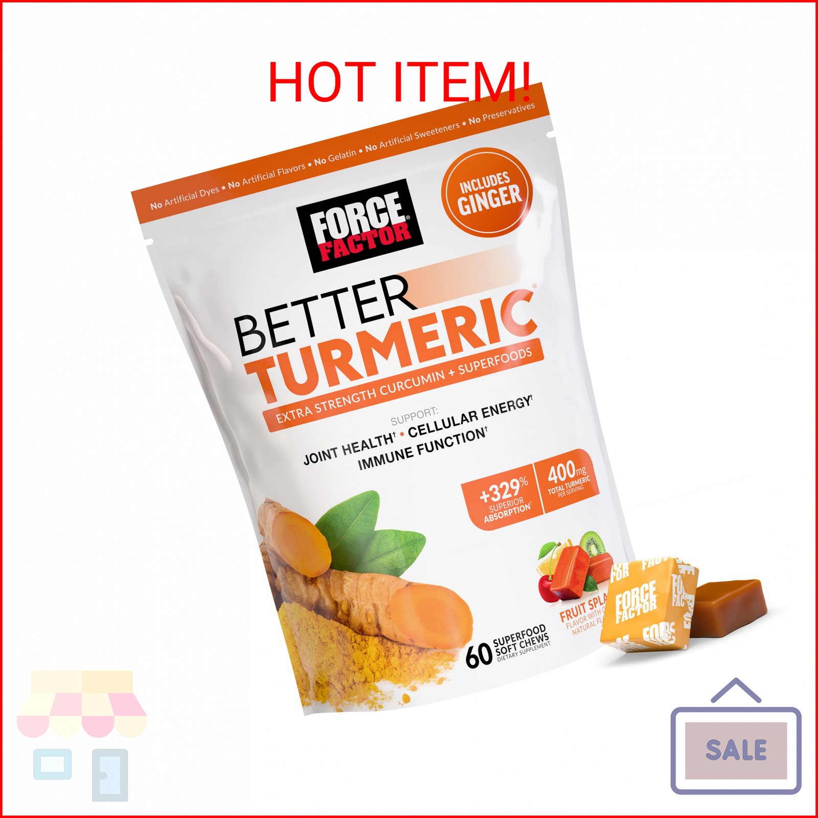FORCE FACTOR Better Turmeric Supplement 400mg with Black Pepper & Ginger, Extra