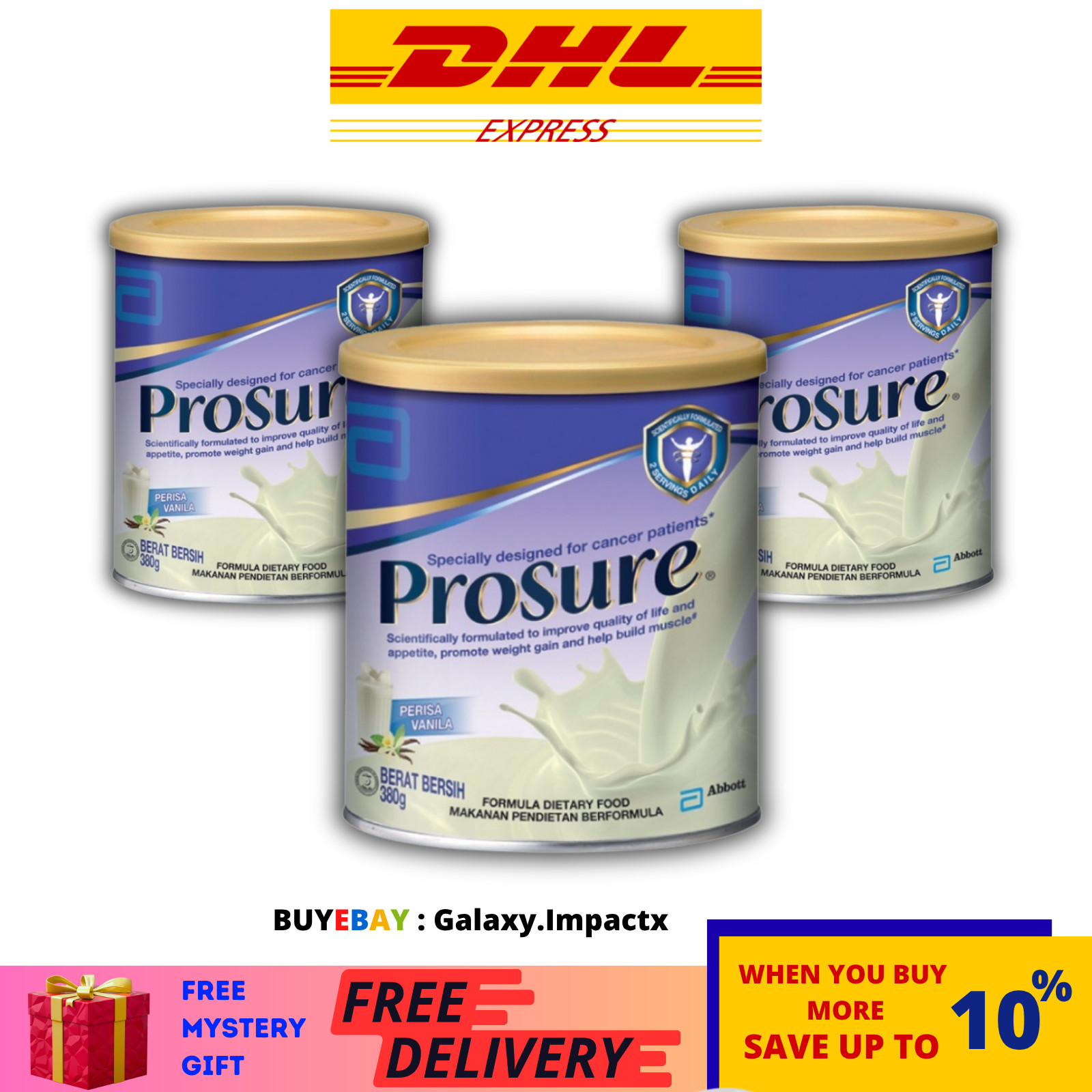 3 X Abbott Pro Sure Vanilla Milk High Protein, Prebiotic & EPA 380g