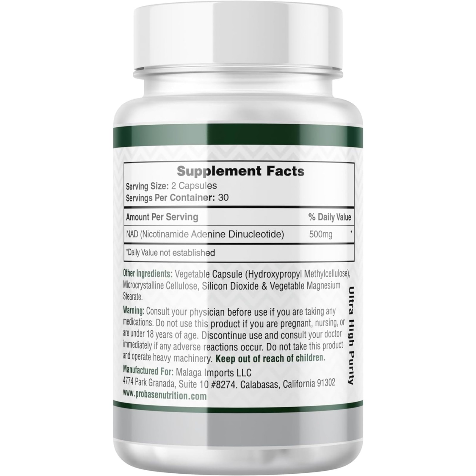 Probase Nutrition NAD Supplement 500mg High Potency 30 Day Supply NAD Maximizer