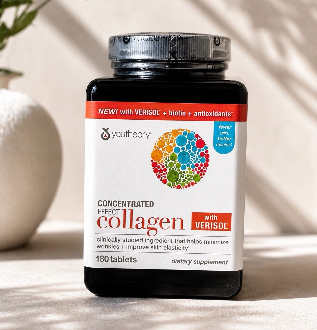 youtheory Concentrated Effect Collagen + Biotin Skin & Nails Tablets 180 Count