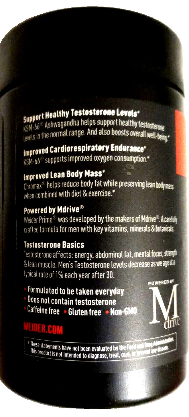 Weider Prime Testosteron Support with Ashwagandha 120 Capsules EXP 12/2026