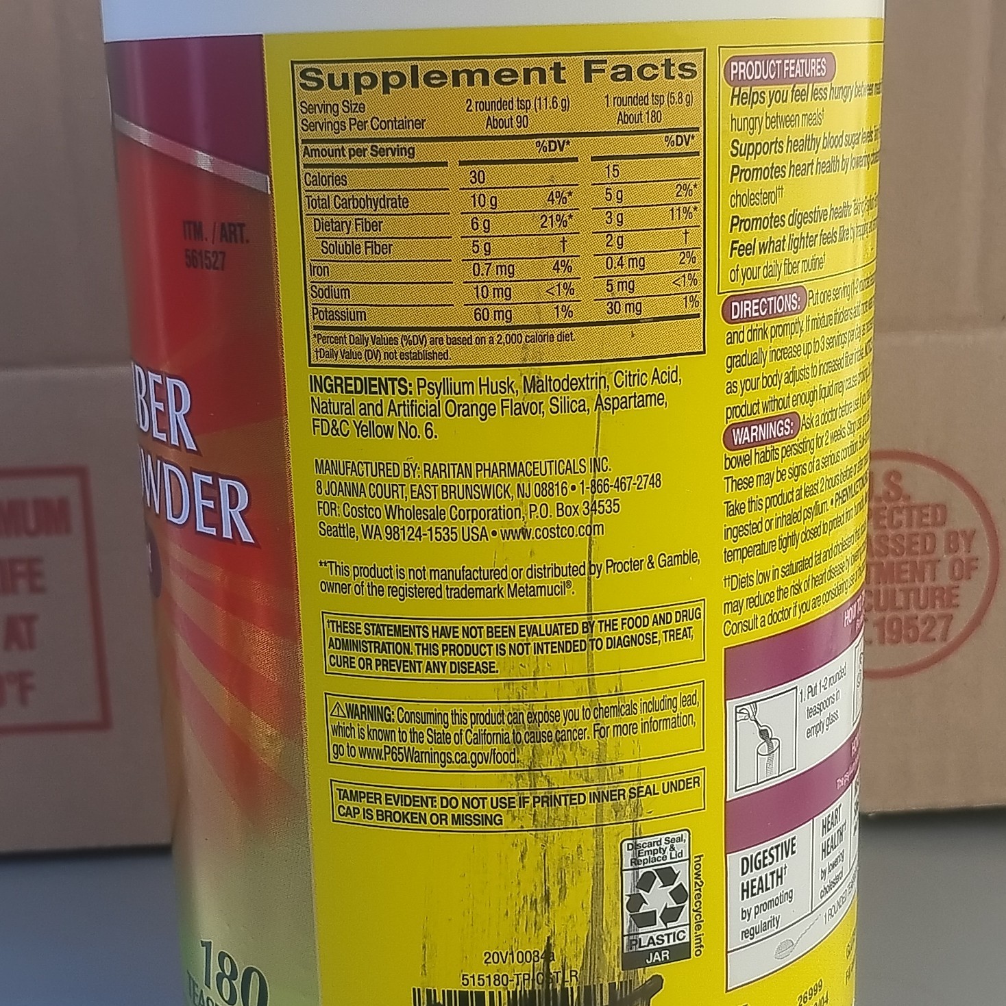 Kirkland Signature Psyllium Fiber Sugar-Free Powder, Orange Flavor 36.8 oz