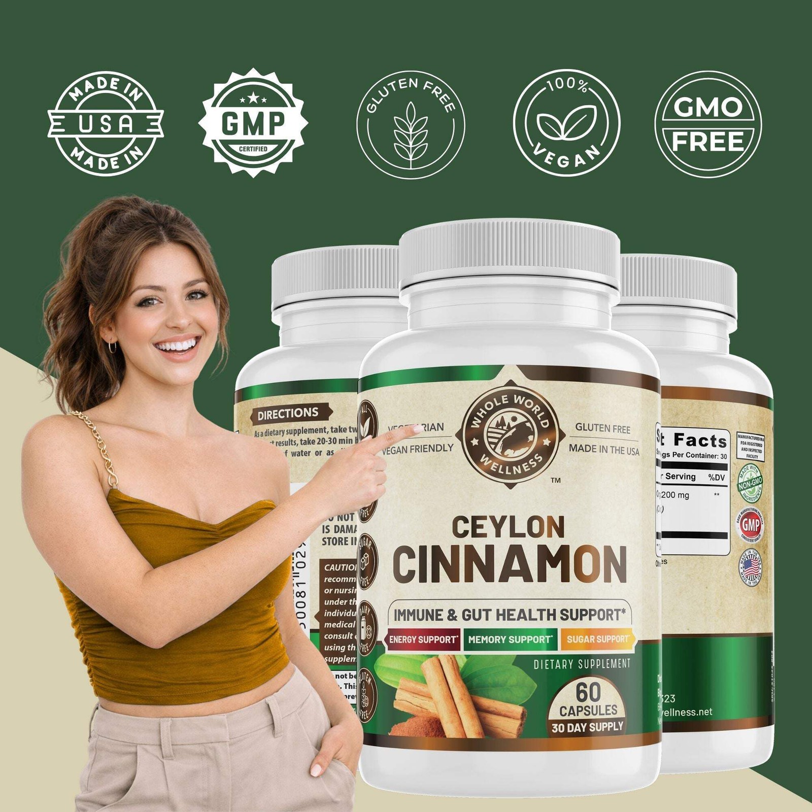 Organic Ceylon Cinnamon Supplement. USA Made.