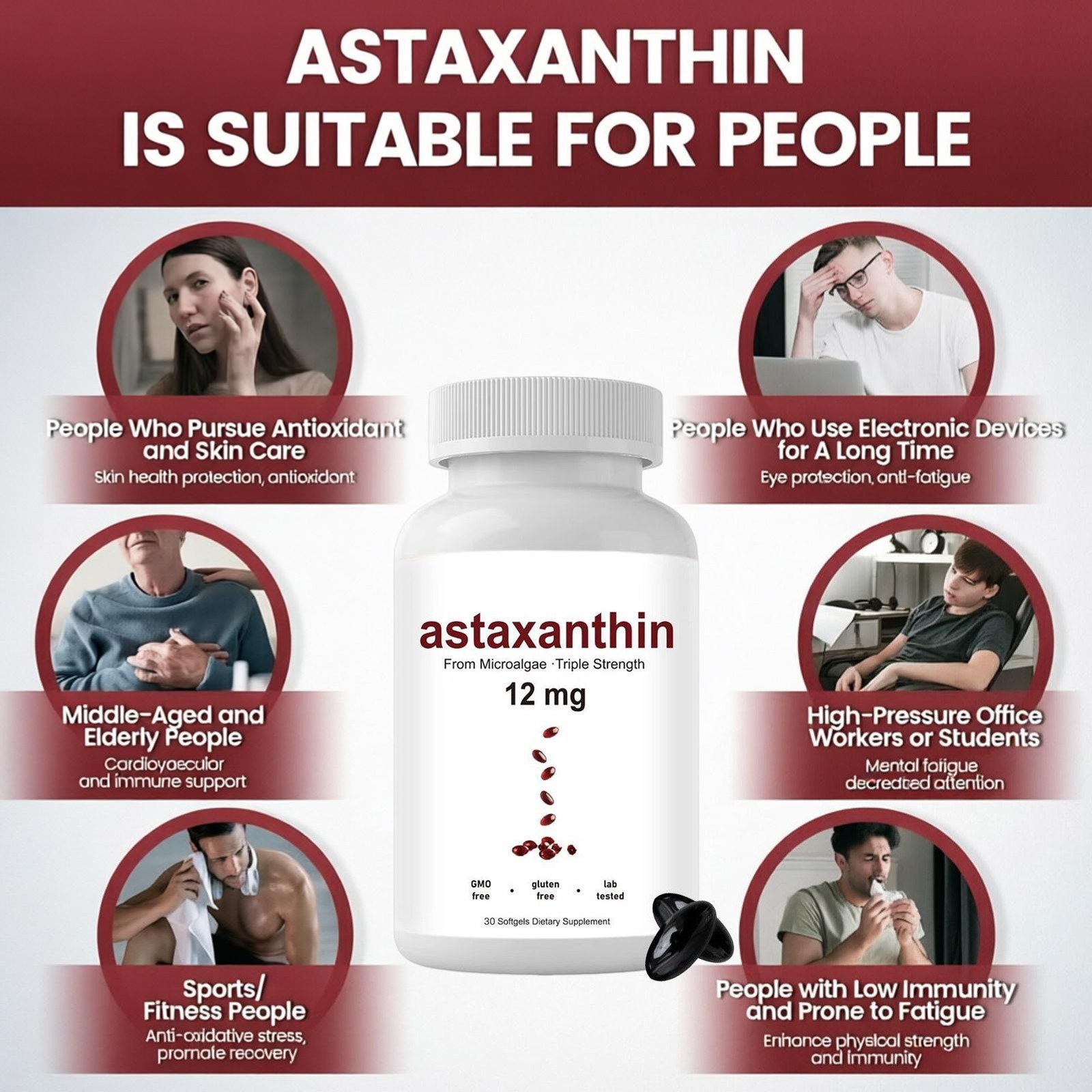Astaxanthin 12mg, 30 softgels, tanning pills