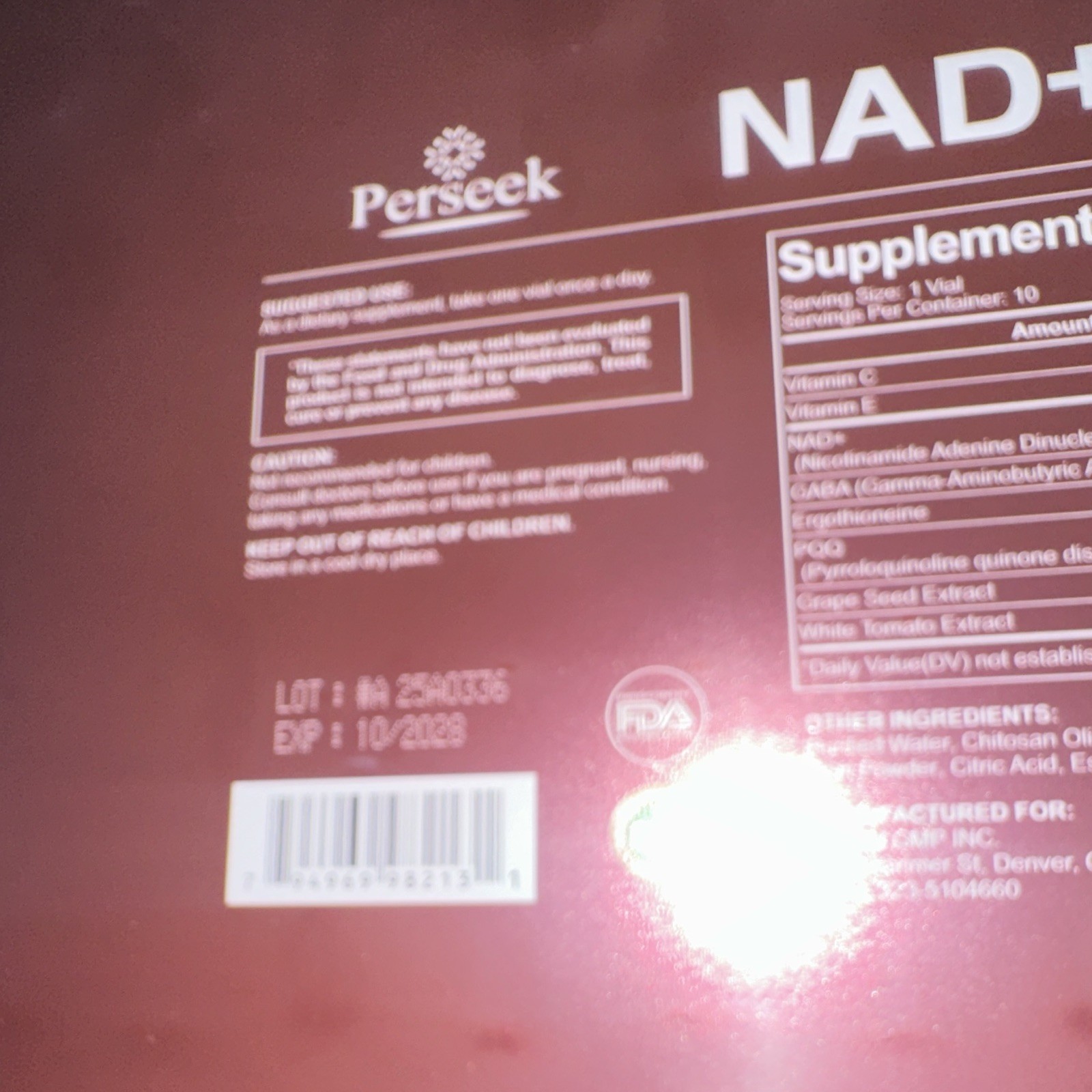 Perseek NAD+ Liquid Anti-Aging Blueberry 15ml x10 Vials GMP Exp 10/2028
