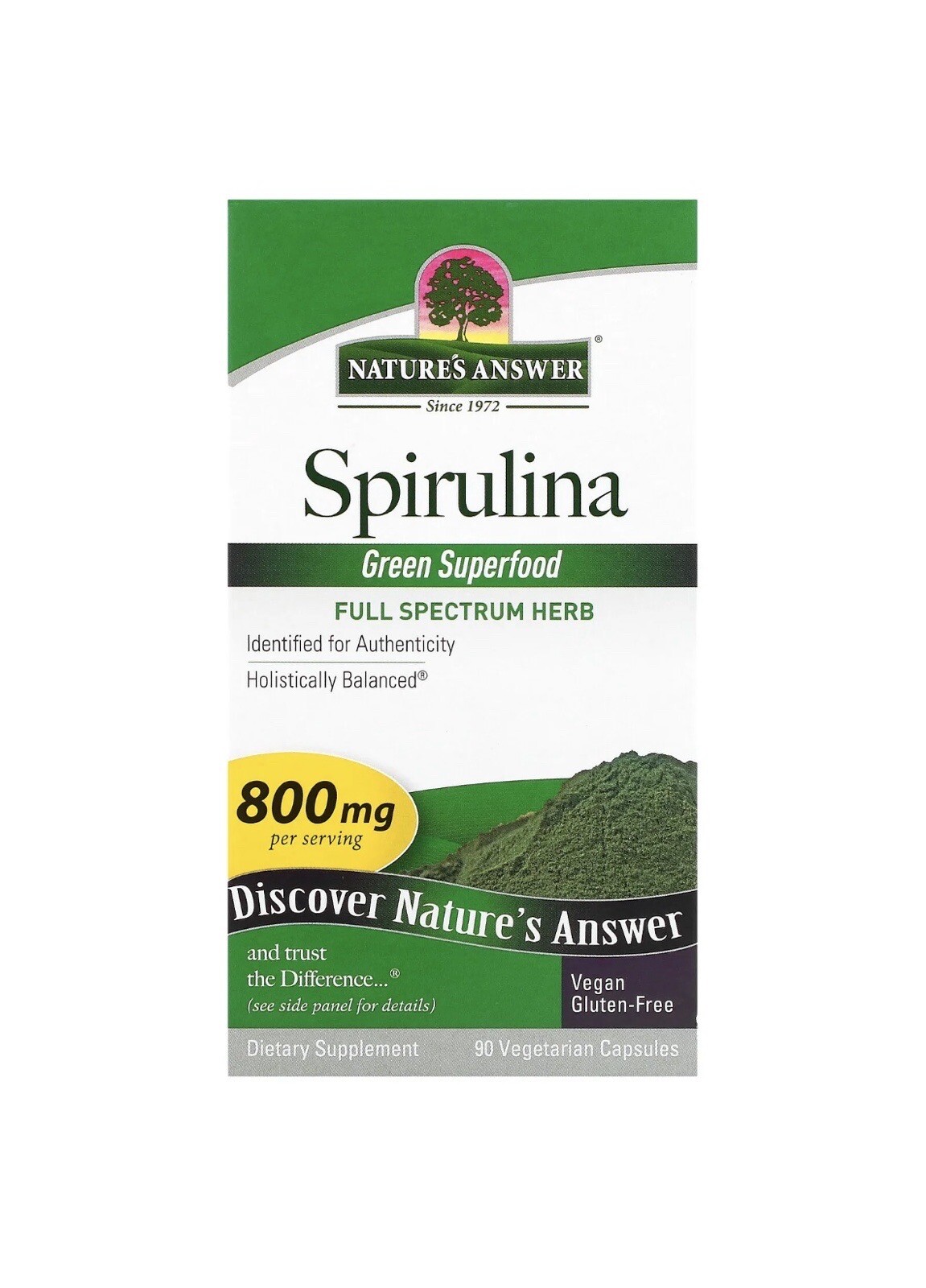 Nature s Answer Spirulina 800 mg 90 Vegetarian Capsules Cruelty-Free, GMP