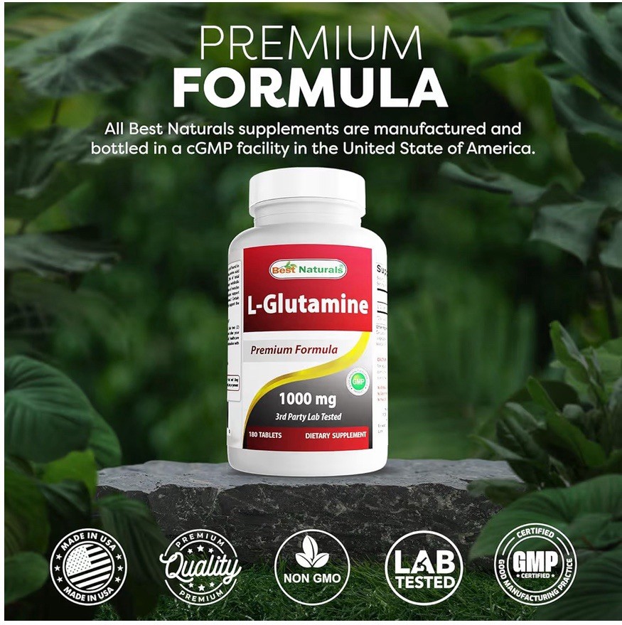 Best Naturals L-Glutamine 1000mg Tablets Non-GMO Lab Tested Amino Acid 180 Count